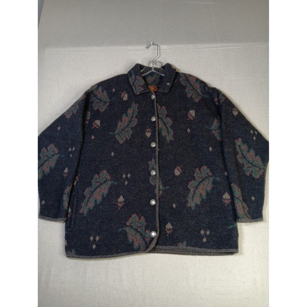 VTG Alps 100% Wool Cardigan Medium Charcoal Green Button Up Pockets Made In USA